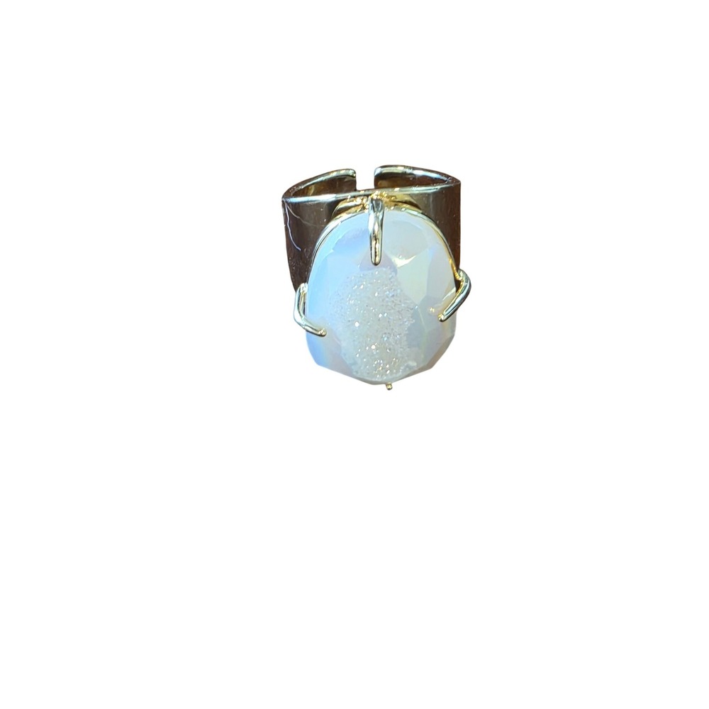 Gold Tone Adjustable Statement Ring Faceted Iridescent Druzy Stone Cocktail Ring